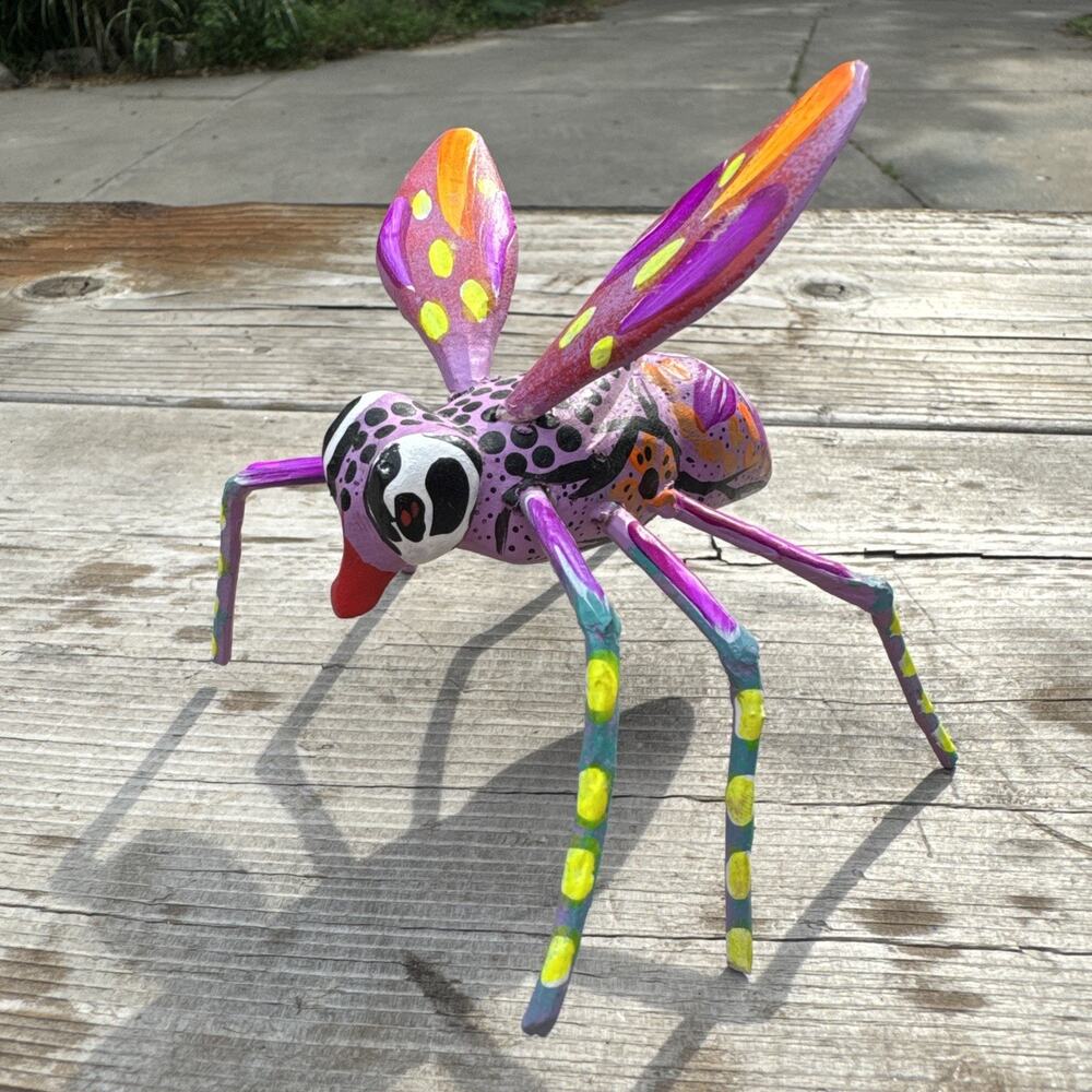 Hand-Painted Mexican Folk Art Winged Insect Sculpture Signed Jesus Sosa Mendoza